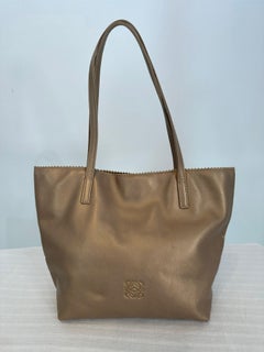 Loewe Gold Bronze Pinked Edge Buttery Soft Leather Small Anagram Tote