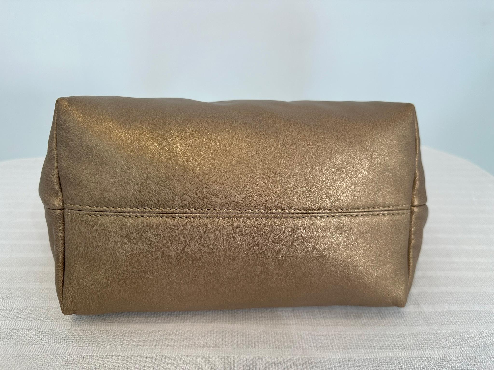 Loewe Gold Bronze Pinked Edge Buttery Soft Leather Small Anagram Tote For Sale 1
