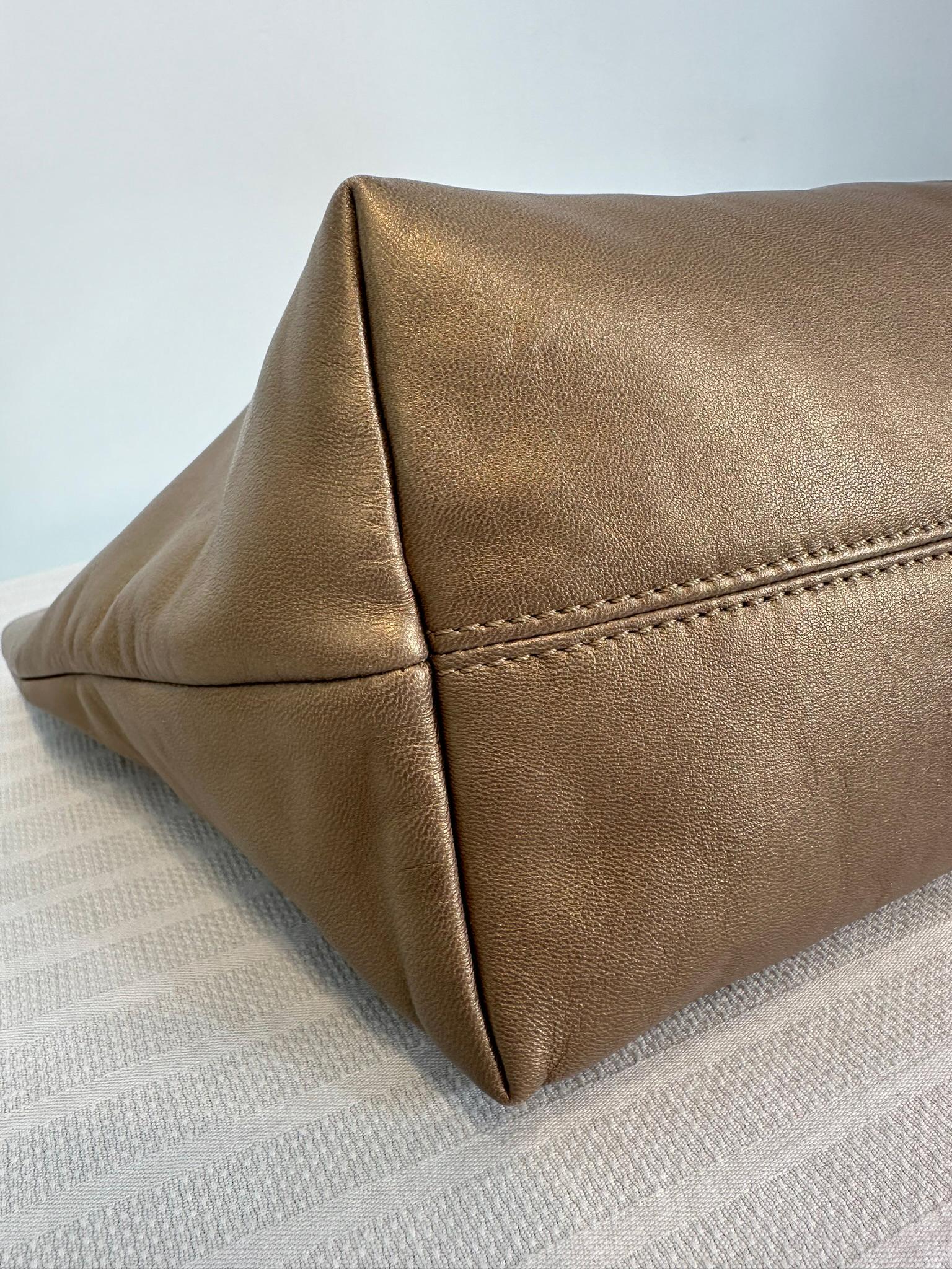 Loewe Gold Bronze Pinked Edge Buttery Soft Leather Small Anagram Tote For Sale 2