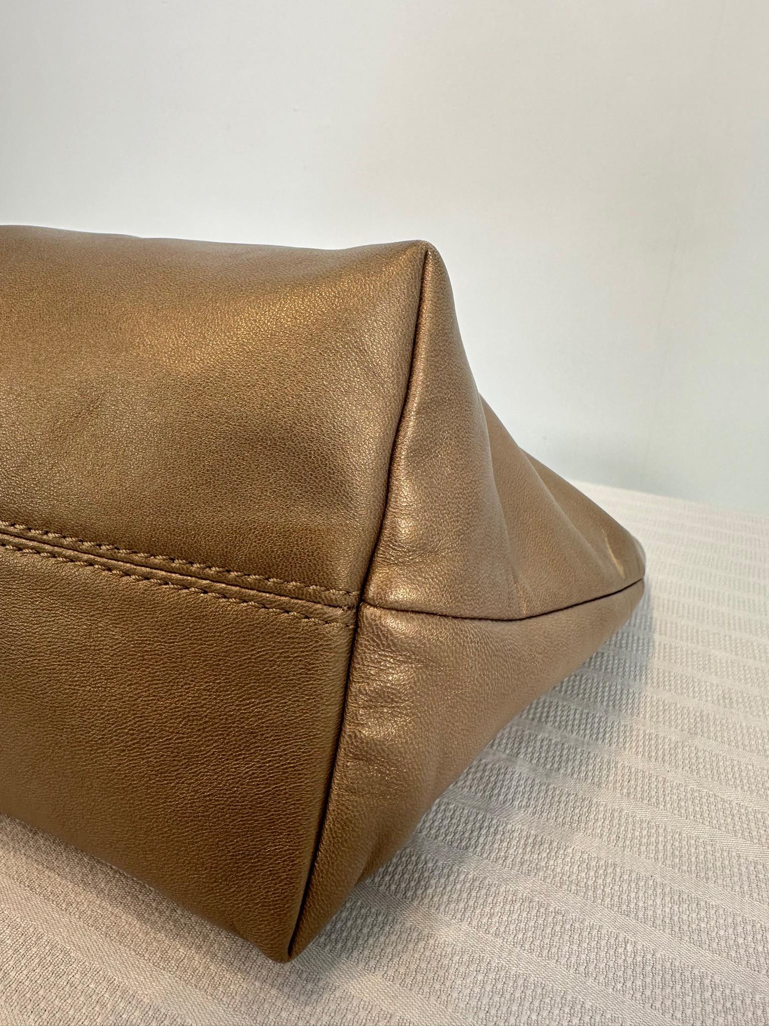 Loewe Gold Bronze Pinked Edge Buttery Soft Leather Small Anagram Tote For Sale 3