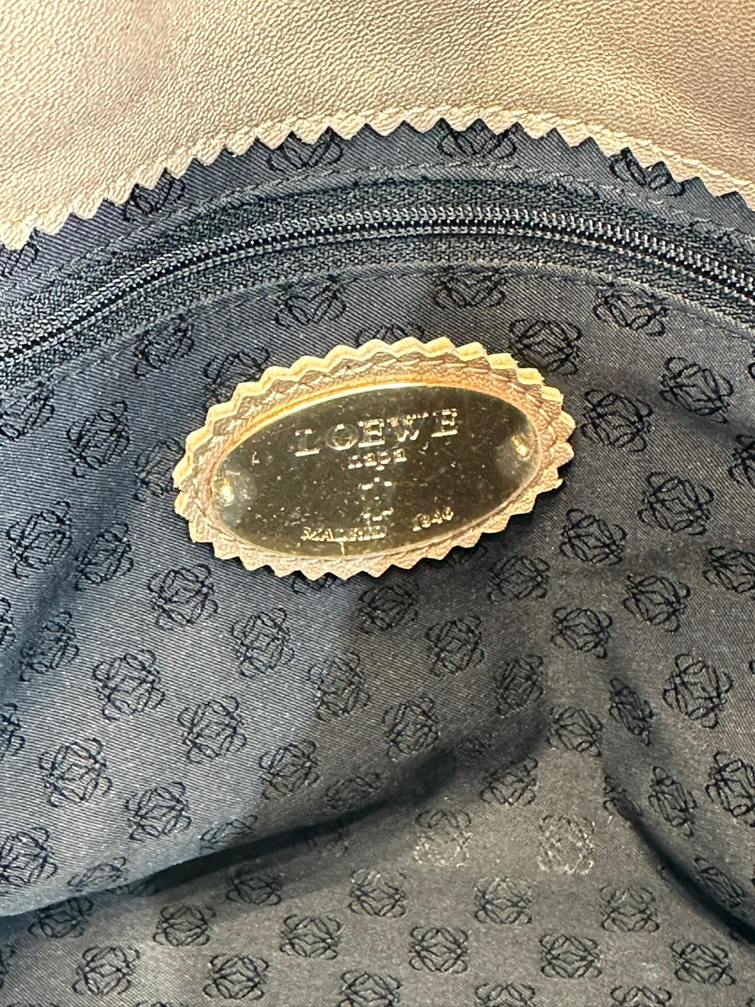 Loewe Gold Bronze Pinked Edge Buttery Soft Leather Small Anagram Tote For Sale 4