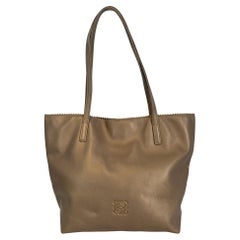 Loewe Gold Bronze Pinked Edge Buttery Soft Leather Small Anagram Tote