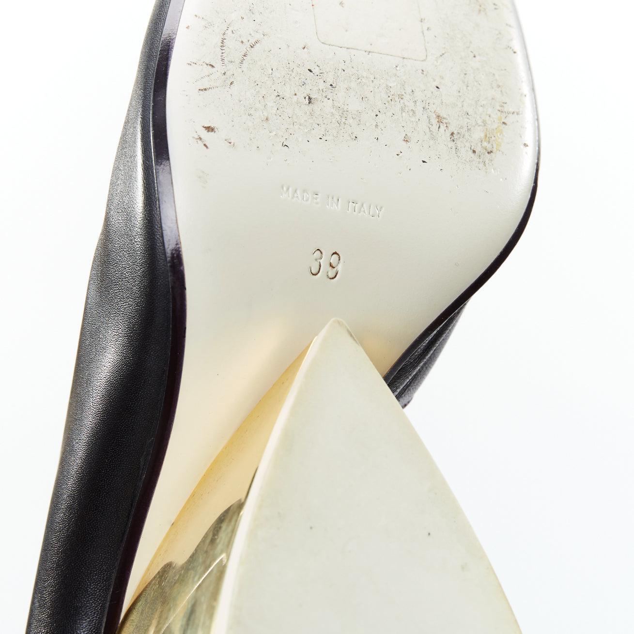 LOEWE gold curved heel black leather slip on heeled shoes EU39 For Sale 5