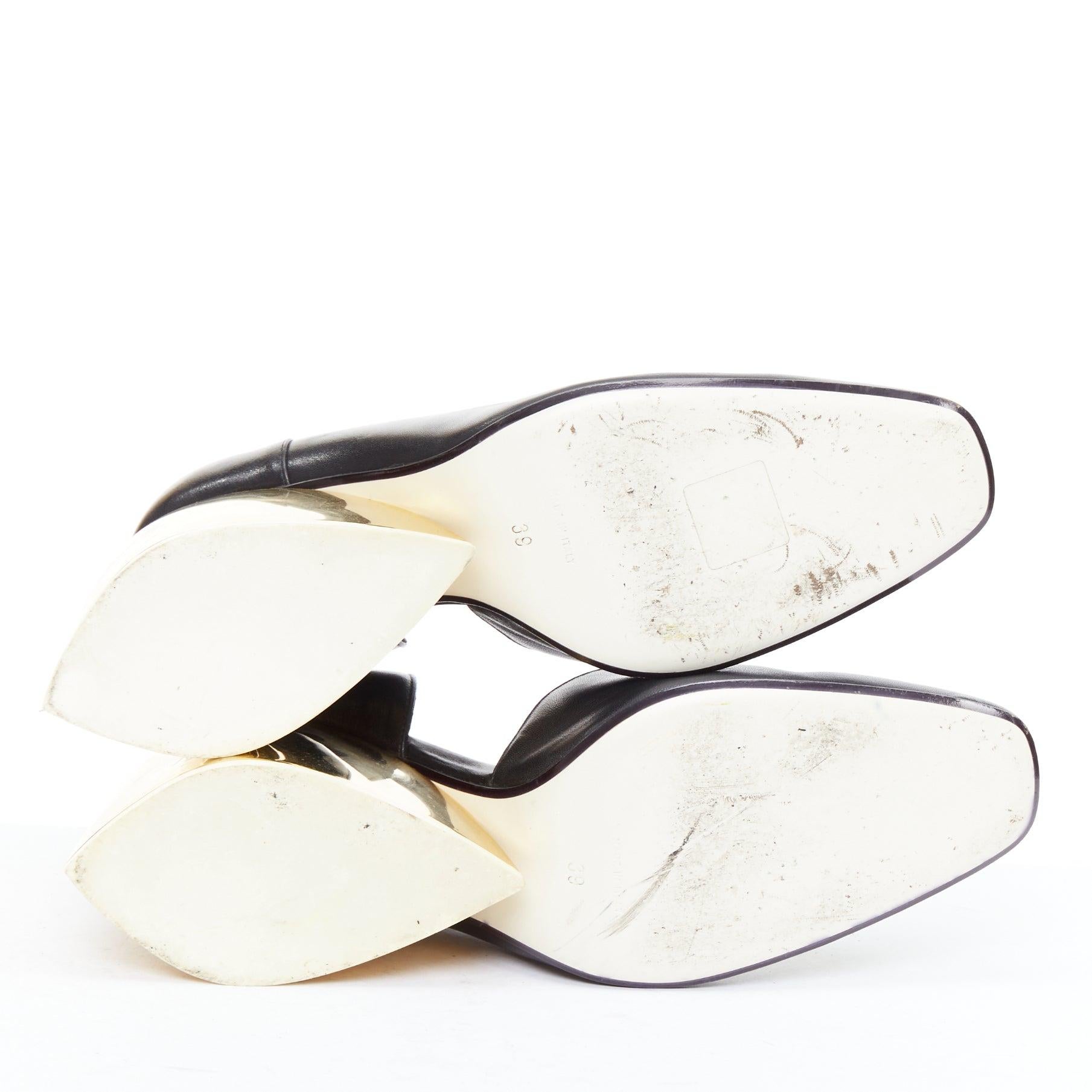 LOEWE gold curved heel black leather slip on heeled shoes EU39 For Sale 6