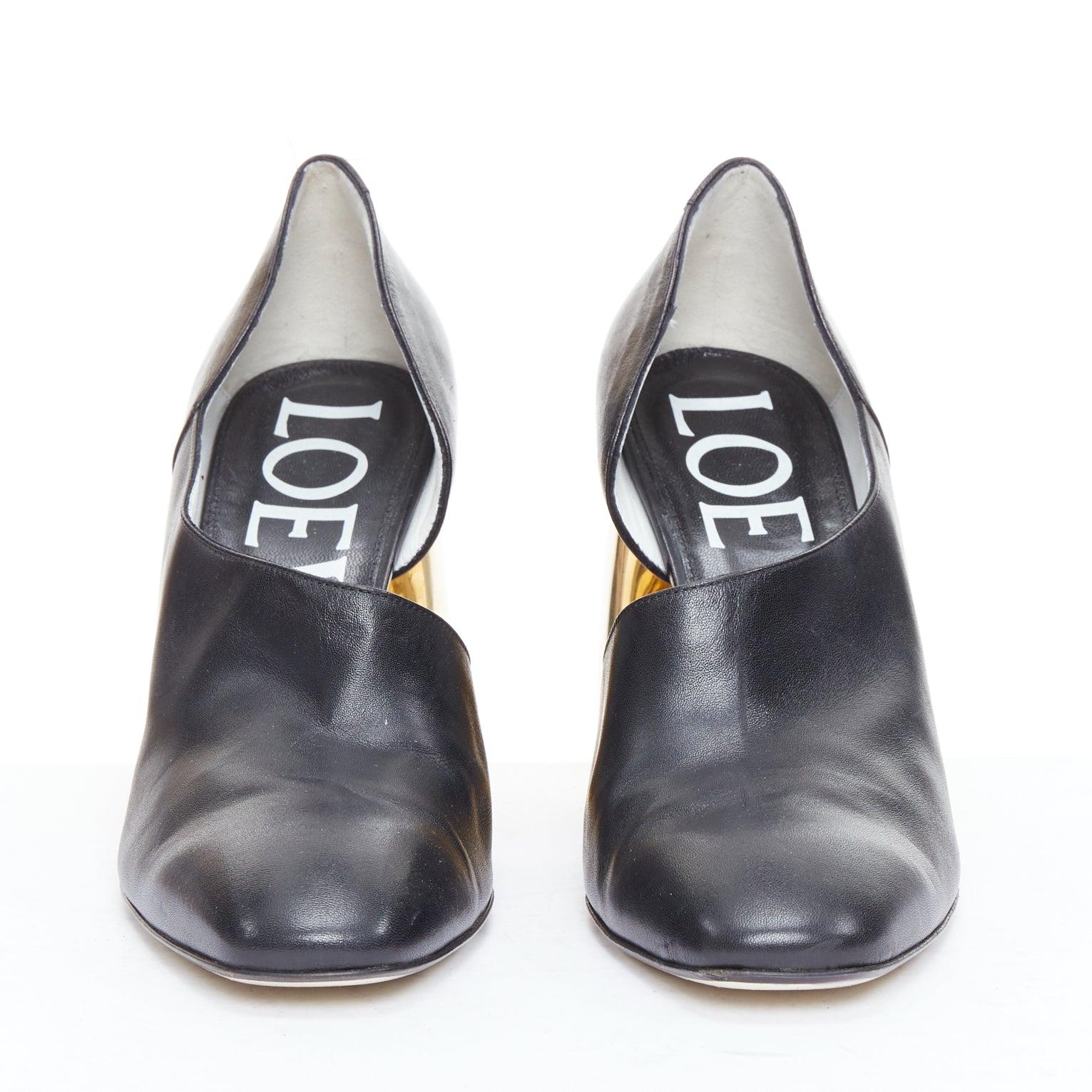 Gray LOEWE gold curved heel black leather slip on heeled shoes EU39 For Sale