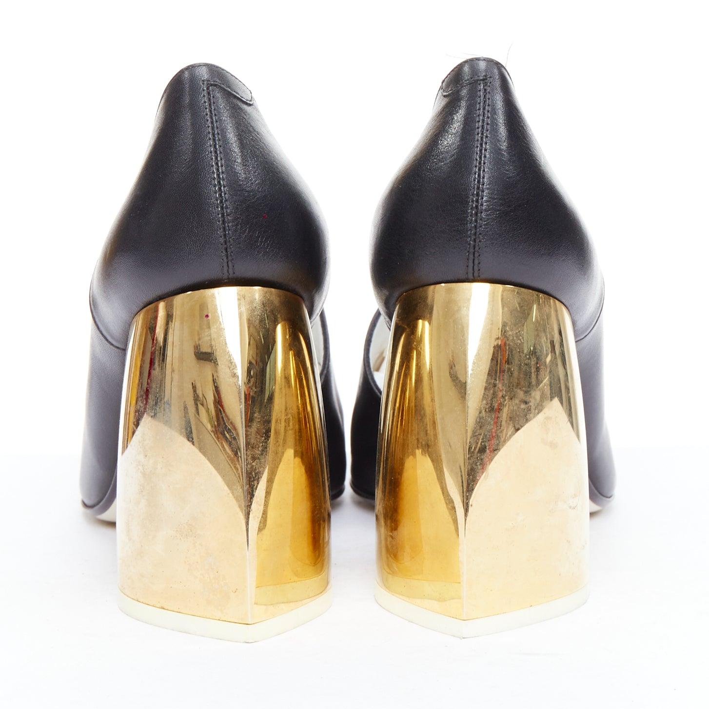 Women's LOEWE gold curved heel black leather slip on heeled shoes EU39 For Sale