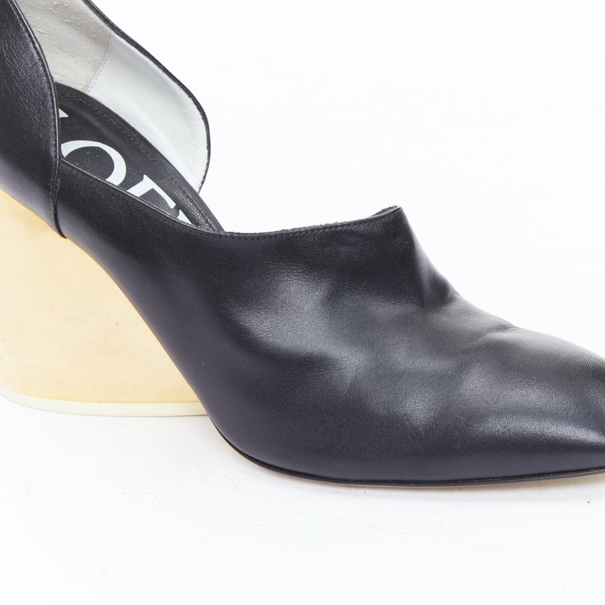 LOEWE gold curved heel black leather slip on heeled shoes EU39 For Sale 2