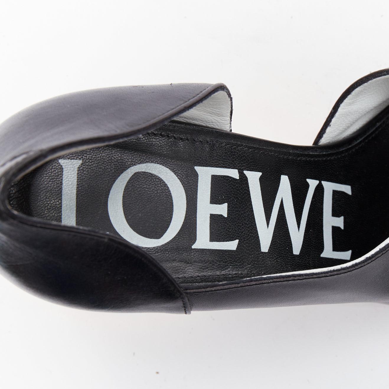 LOEWE gold curved heel black leather slip on heeled shoes EU39 For Sale 4