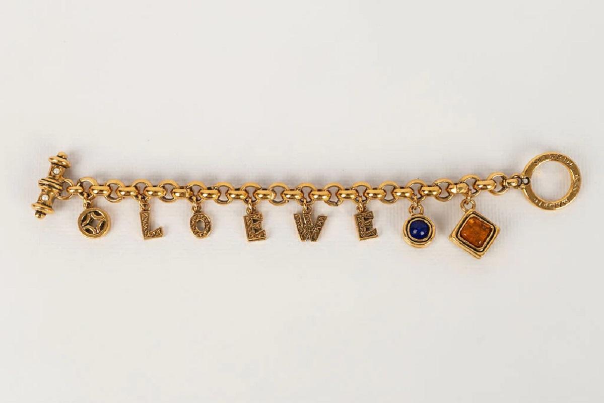 Loewe Golden Metal Bracelet with Charms and Glass Paste In Excellent Condition In SAINT-OUEN-SUR-SEINE, FR