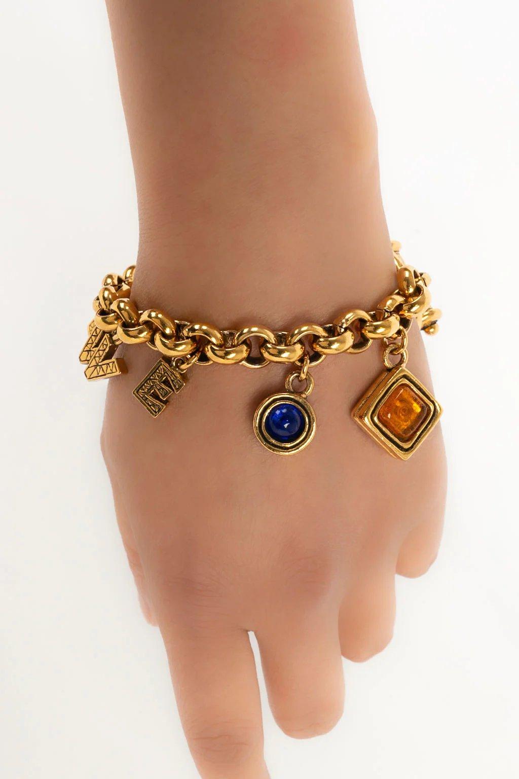 Women's Loewe Golden Metal Bracelet with Charms and Glass Paste
