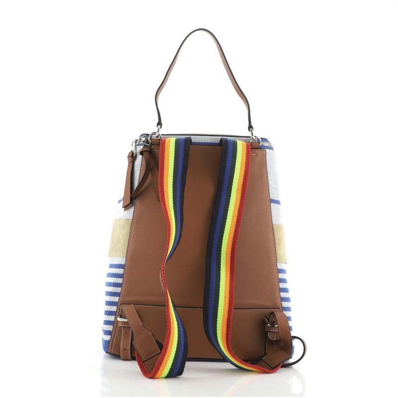 Gray Loewe Goya Backpack Striped Canvas with Suede Large Striped Canvas with Suede La