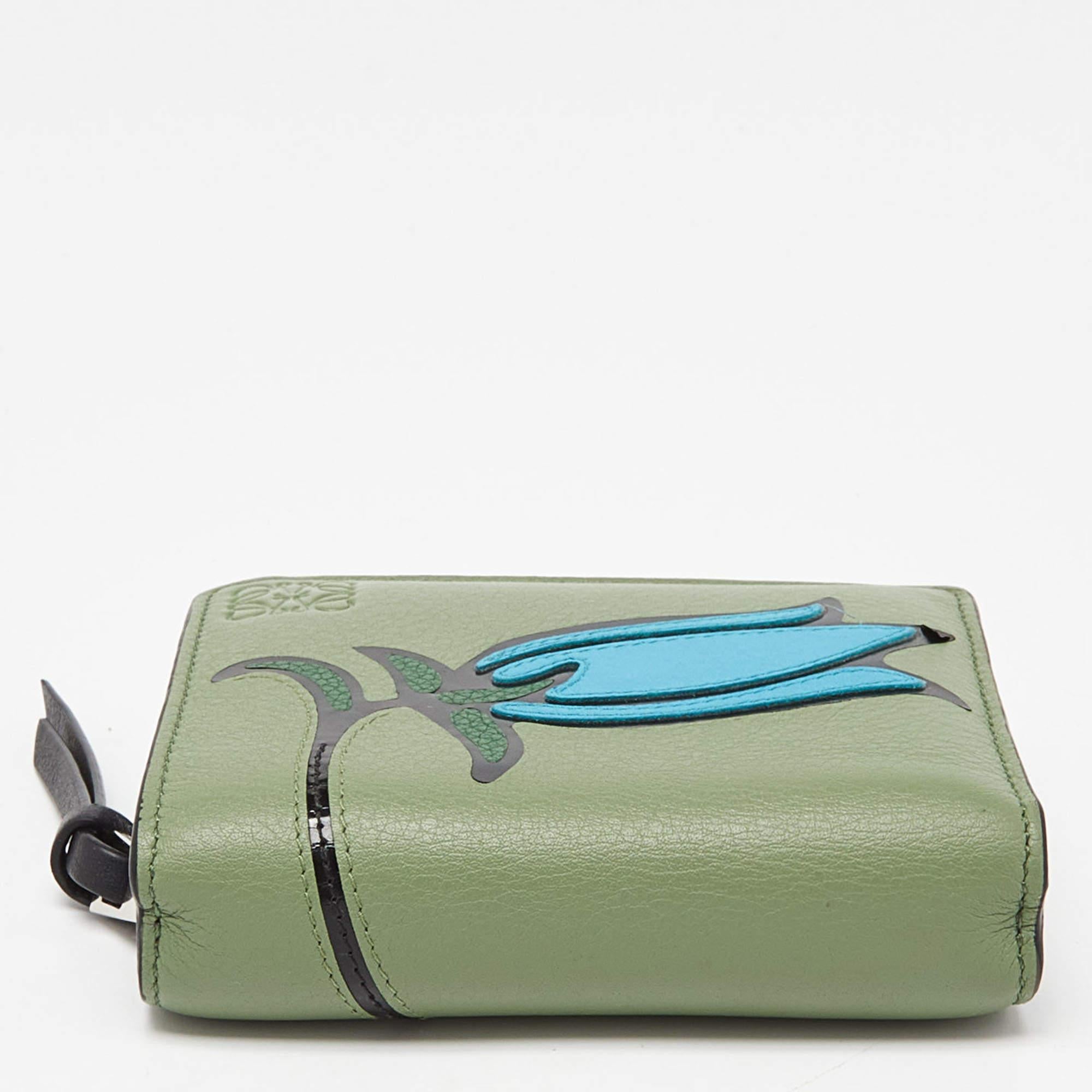 Loewe Green/Blue Leather Zip Compact Wallet 2