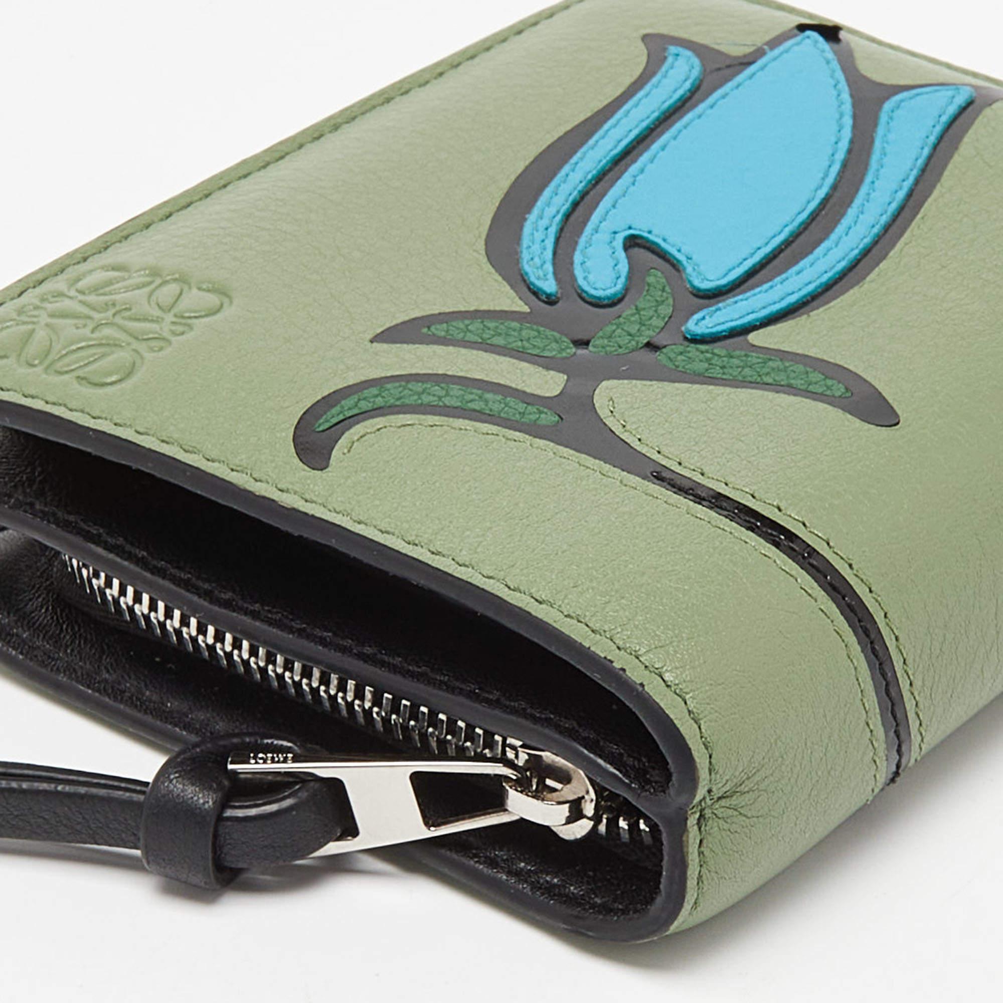 Loewe Green/Blue Leather Zip Compact Wallet 3
