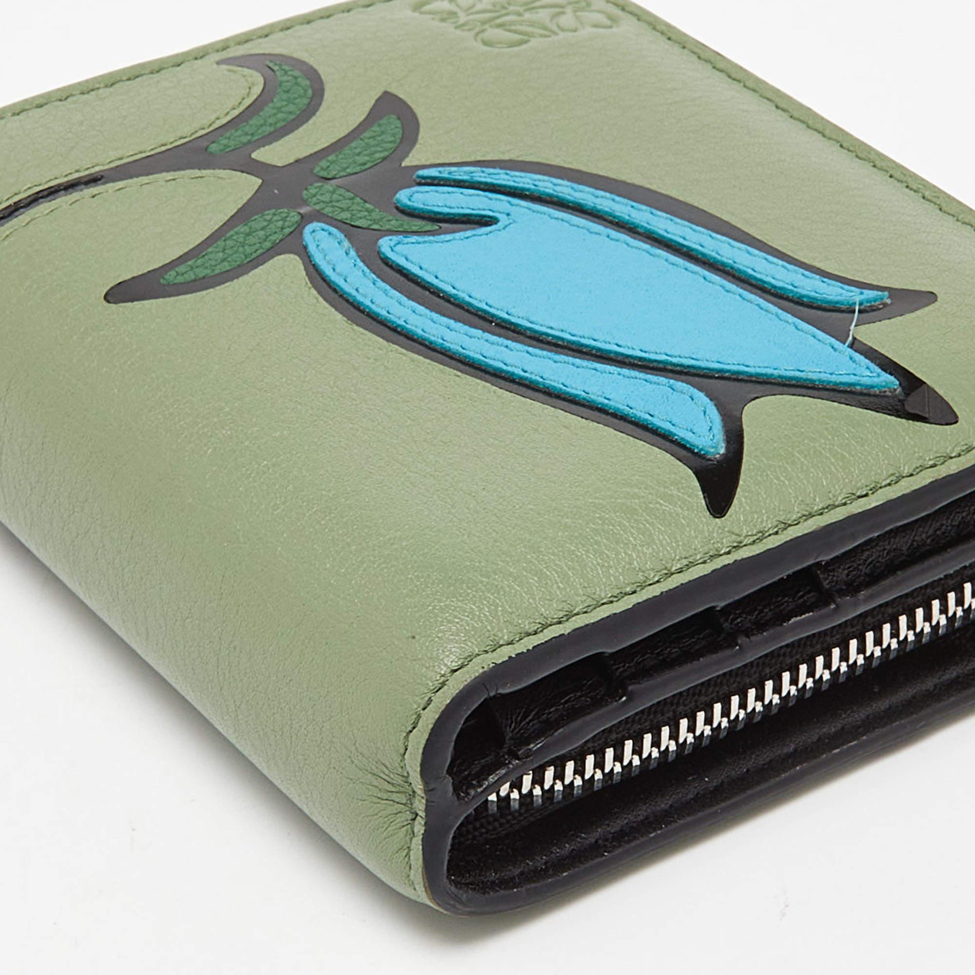 Loewe Green/Blue Leather Zip Compact Wallet 4