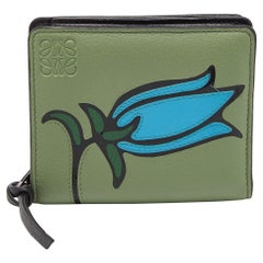 Loewe Green/Blue Leather Zip Compact Wallet