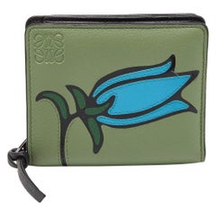 Loewe Green/Blue Leather Zip Compact Wallet
