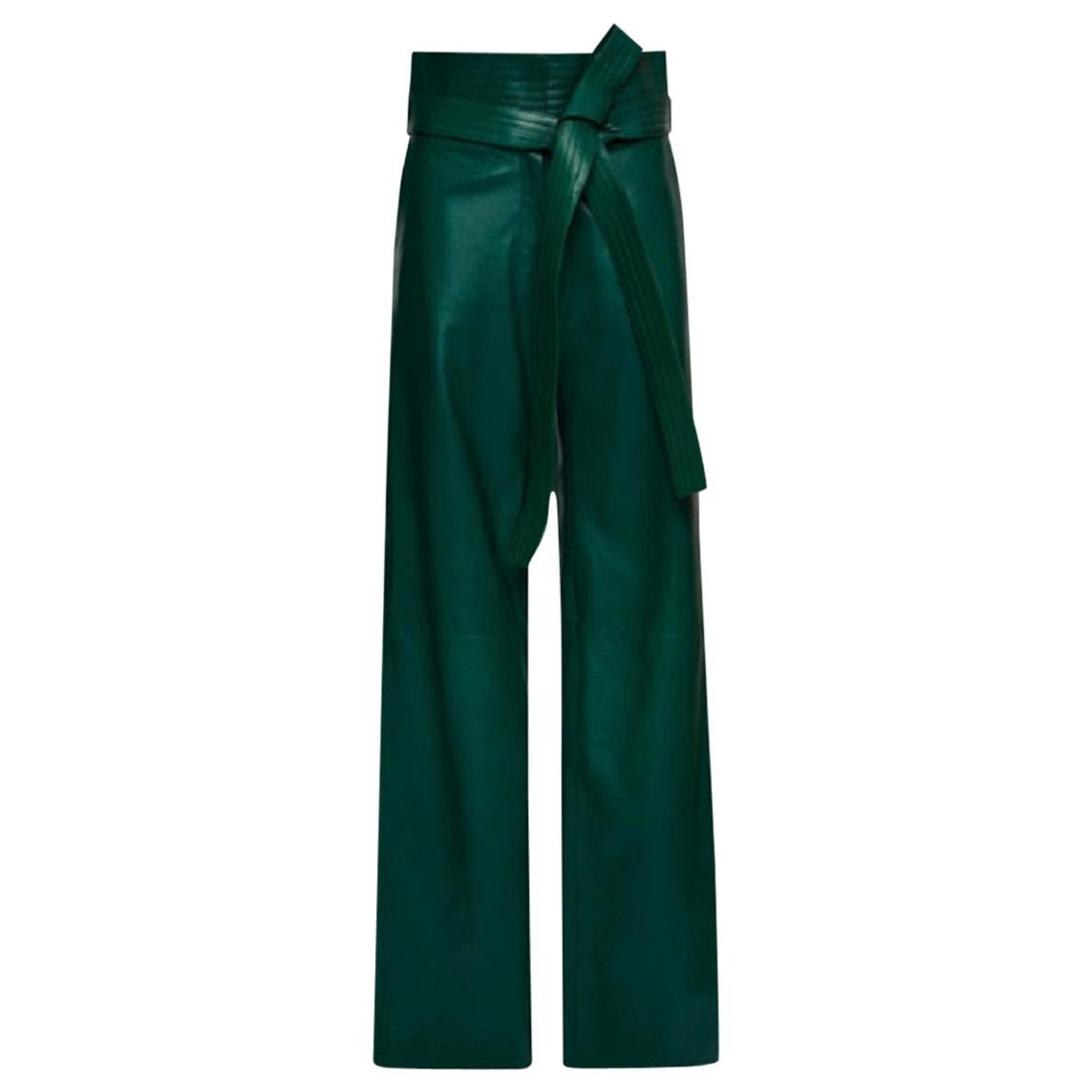 Loewe Green Leather Judo Trousers FR 36