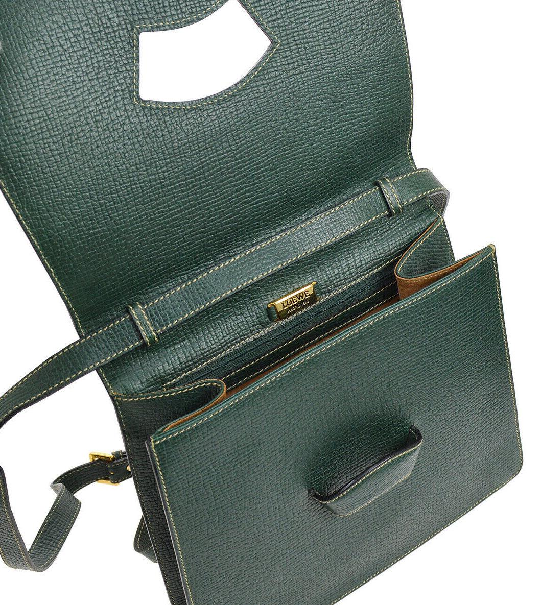 Black Loewe Green Leather Slip Buckle Kelly Style Top Handle Satchel Shoulder Bag