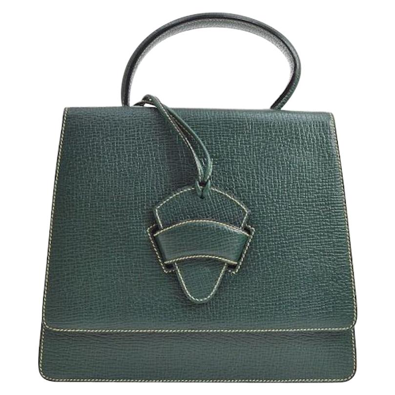 Loewe Green Leather Slip Buckle Kelly Style Top Handle Satchel Shoulder Bag