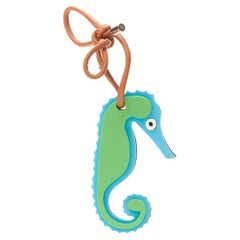 LOEWE grene blue seahorse foam brown leather cord bag charm