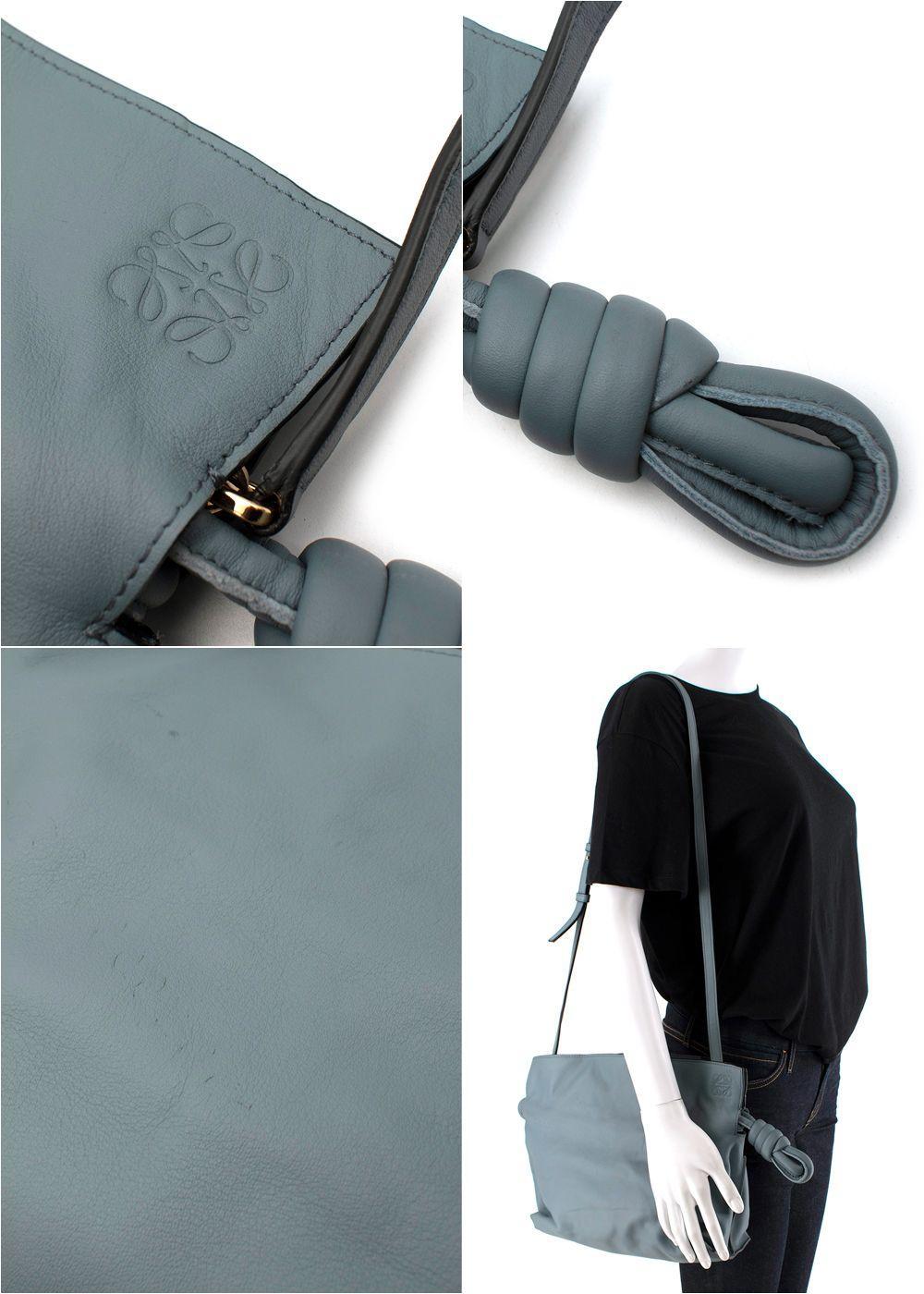 Gray Loewe Grey-Blue Leather Flamenco Knot Bag For Sale