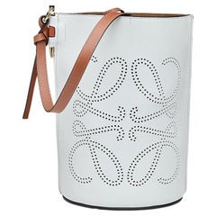 Loewe Grey/Brown Leather Gate Anagram Bucket Bag