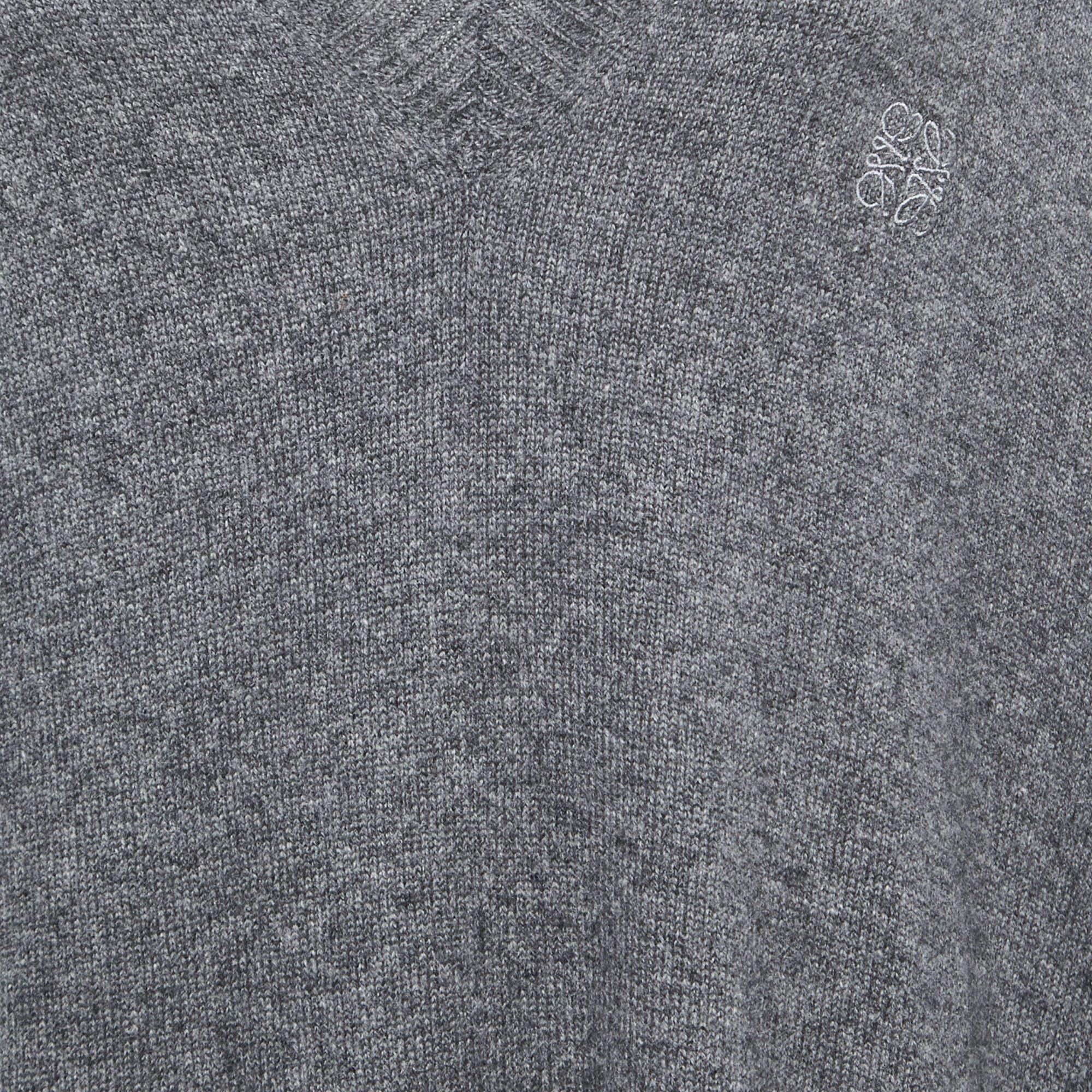 Gray Loewe Grey Cashmere V-Neck Asymmetric Sweater S