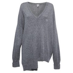 Loewe Grey Cashmere V-Neck Asymmetric Sweater S