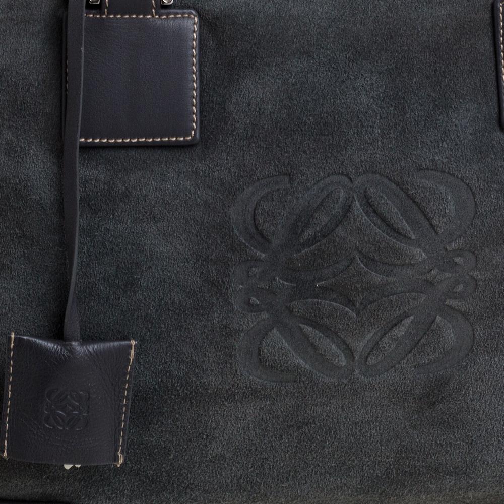 Women's Loewe Grey Suede and Leather Amazona Medium Boston Bag