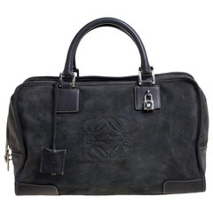 Loewe Grey Suede and Leather Amazona Medium Boston Bag