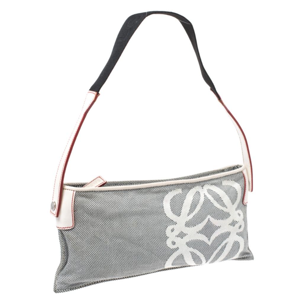 Loewe Grey/White Canvas and Leather Small Shoulder Bag In Good Condition In Dubai, Al Qouz 2