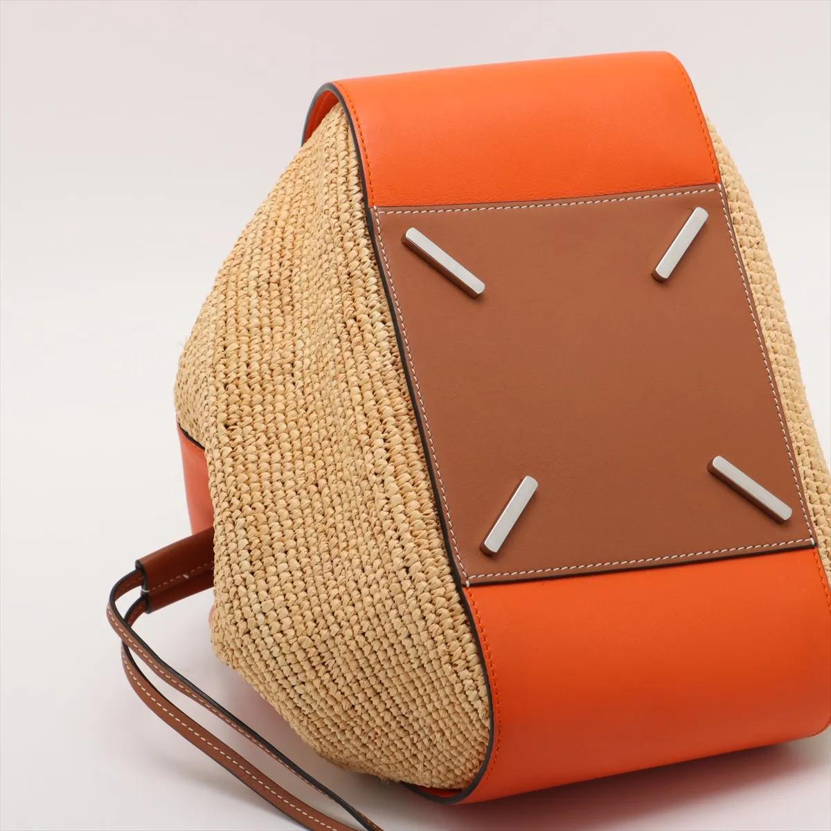 *Loewe Hammock Drawstring Medium Borsa a tracolla in pelle e paglia Marrone x Arancione in vendita 1