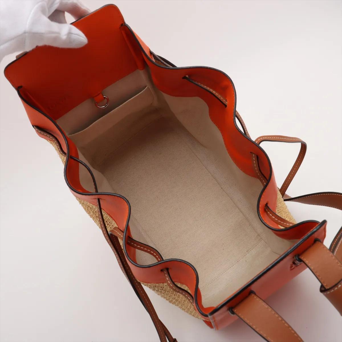 *Loewe Hammock Drawstring Medium Borsa a tracolla in pelle e paglia Marrone x Arancione in vendita 5