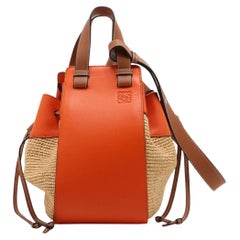 *Loewe Hammock Drawstring Medium Straw Leather Shoulder Bag Brown x Orange