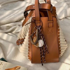 Loewe Hammock Small Brown Leather Raffia Top Handle Crossbody Bag