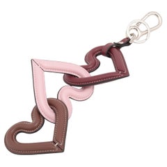 Loewe Hearts Leather Bag Charm Brown Pink