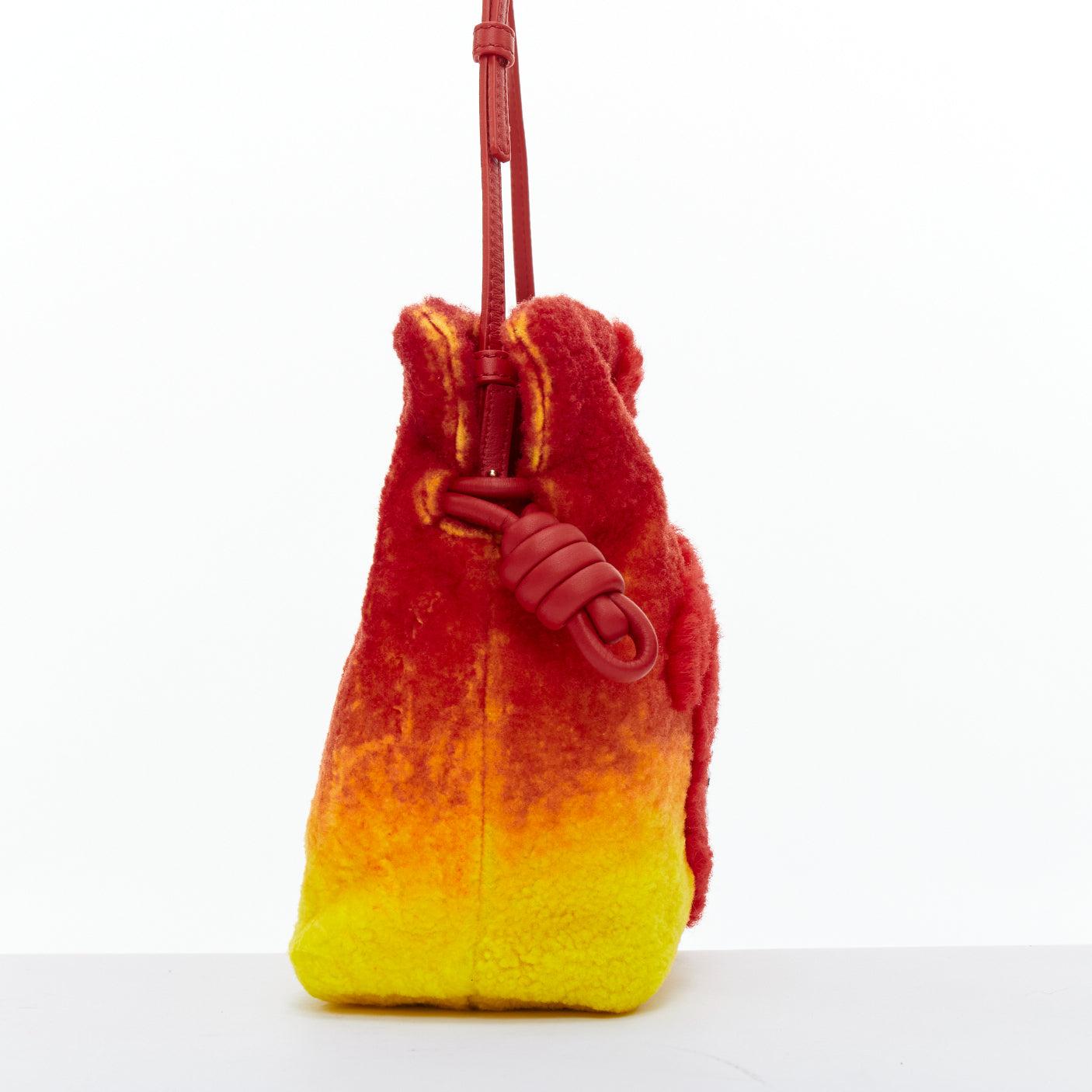 LOEWE Howls Moving Castle Flamenco Calcifer red yellow shearling clutch bag In Excellent Condition In Hong Kong, NT