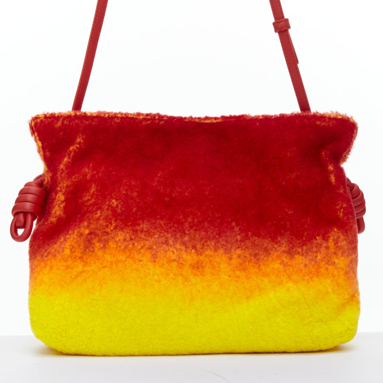 Women's LOEWE Howls Moving Castle Flamenco Calcifer red yellow shearling clutch bag