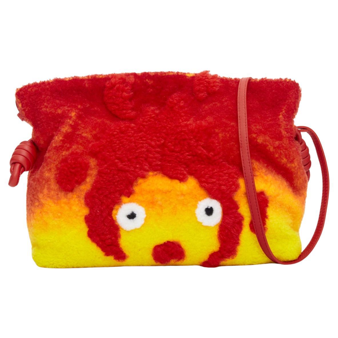 LOEWE Howls Moving Castle Flamenco Calcifer red yellow shearling clutch bag
