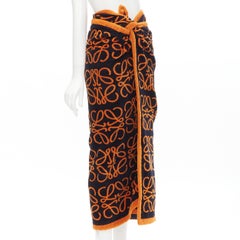LOEWE Ibiza Anagram logo monogram navy orange cotton beach towel