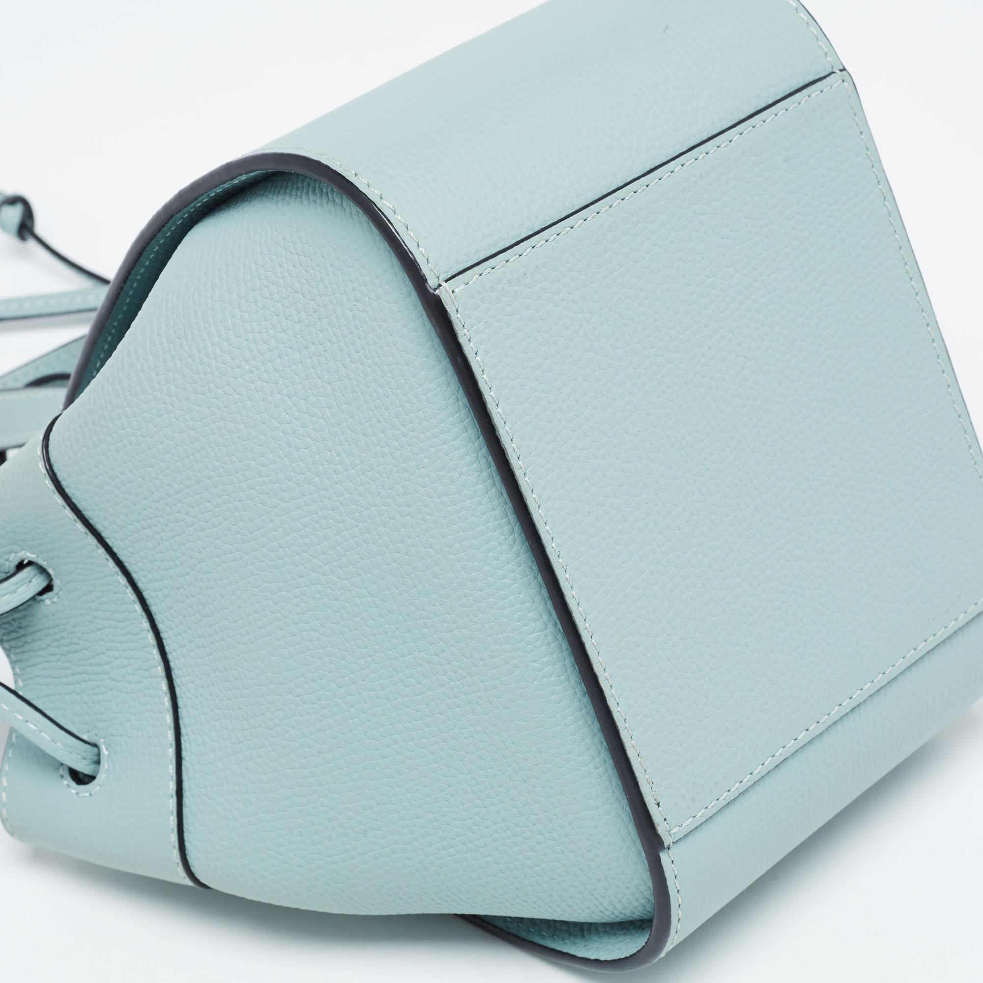 Women's Loewe Ice Blue Leather Mini Hammock Drawstring Bag