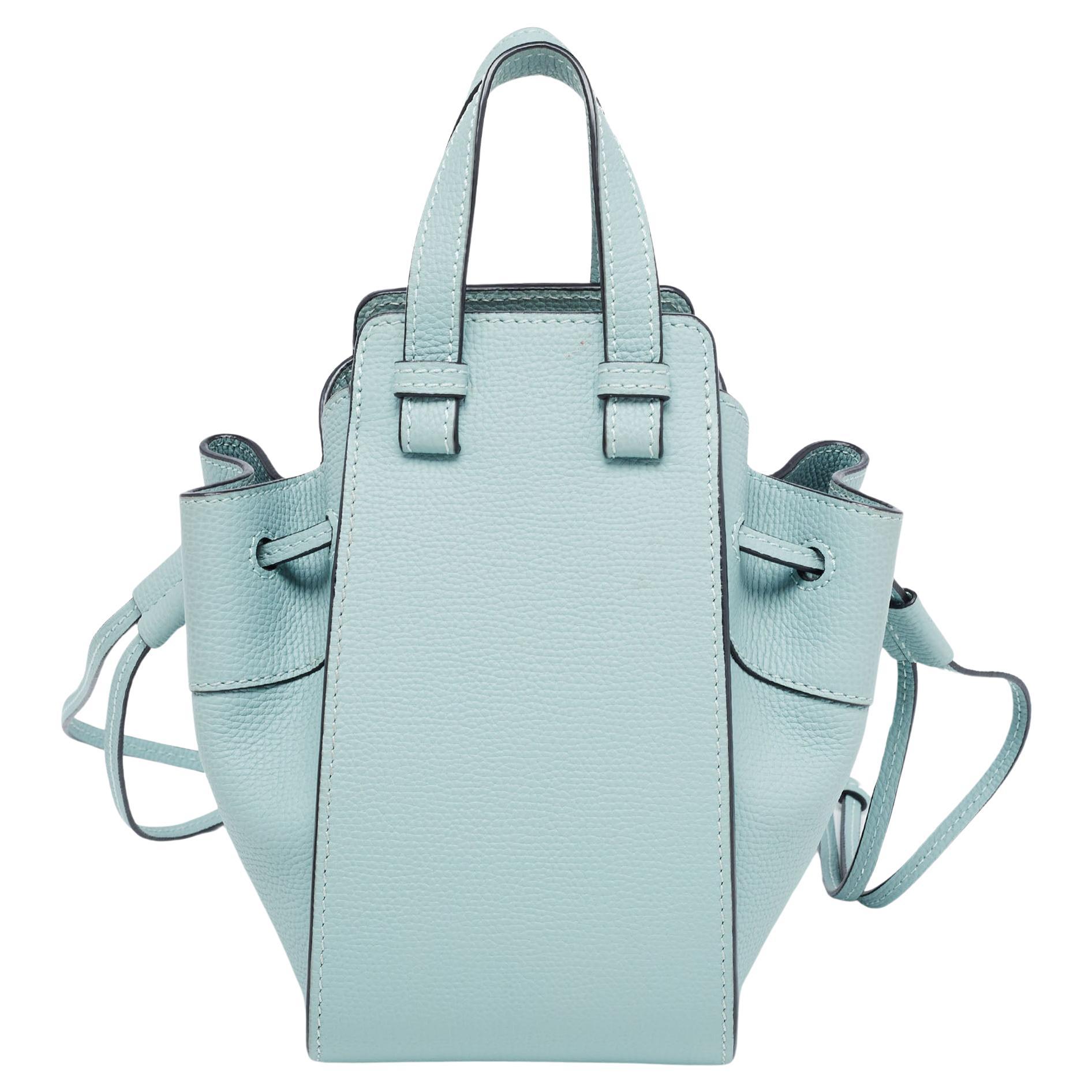 Loewe Ice Blue Leather Mini Hammock Drawstring Bag