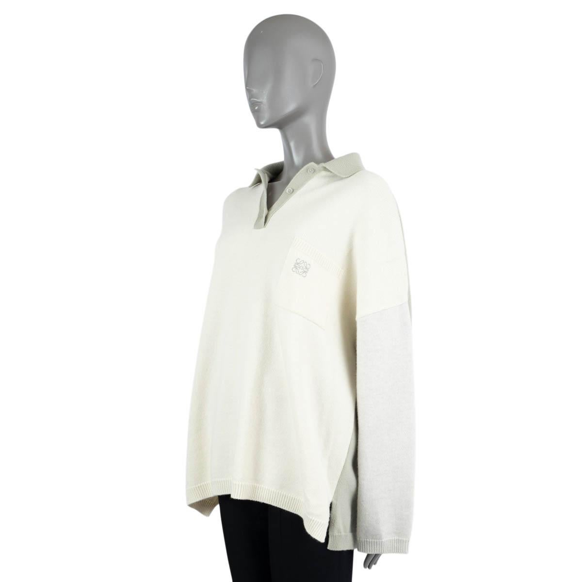 LOEWE  ivory wool 2021 OVERSIZED POLO COLLAR Sweater L In Excellent Condition In Zürich, CH