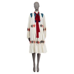 LOEWE ivory wool EMBROIDERED PUSSY BOW OVERSIZED Dress M
