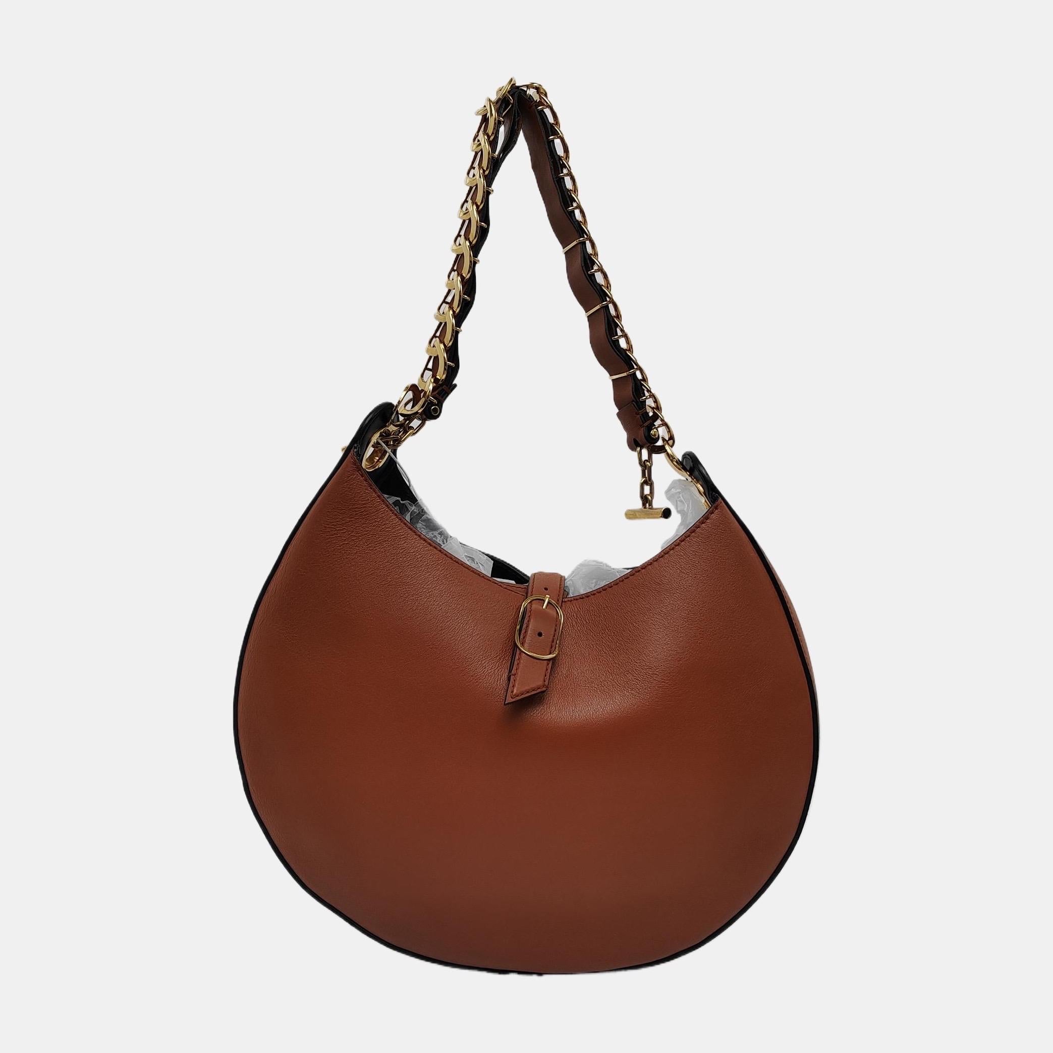 Loewe Joyce Tan Brown Leather Metal Embellished Shoulder Bag im Zustand „Gut“ im Angebot in AUBERVILLIERS, FR