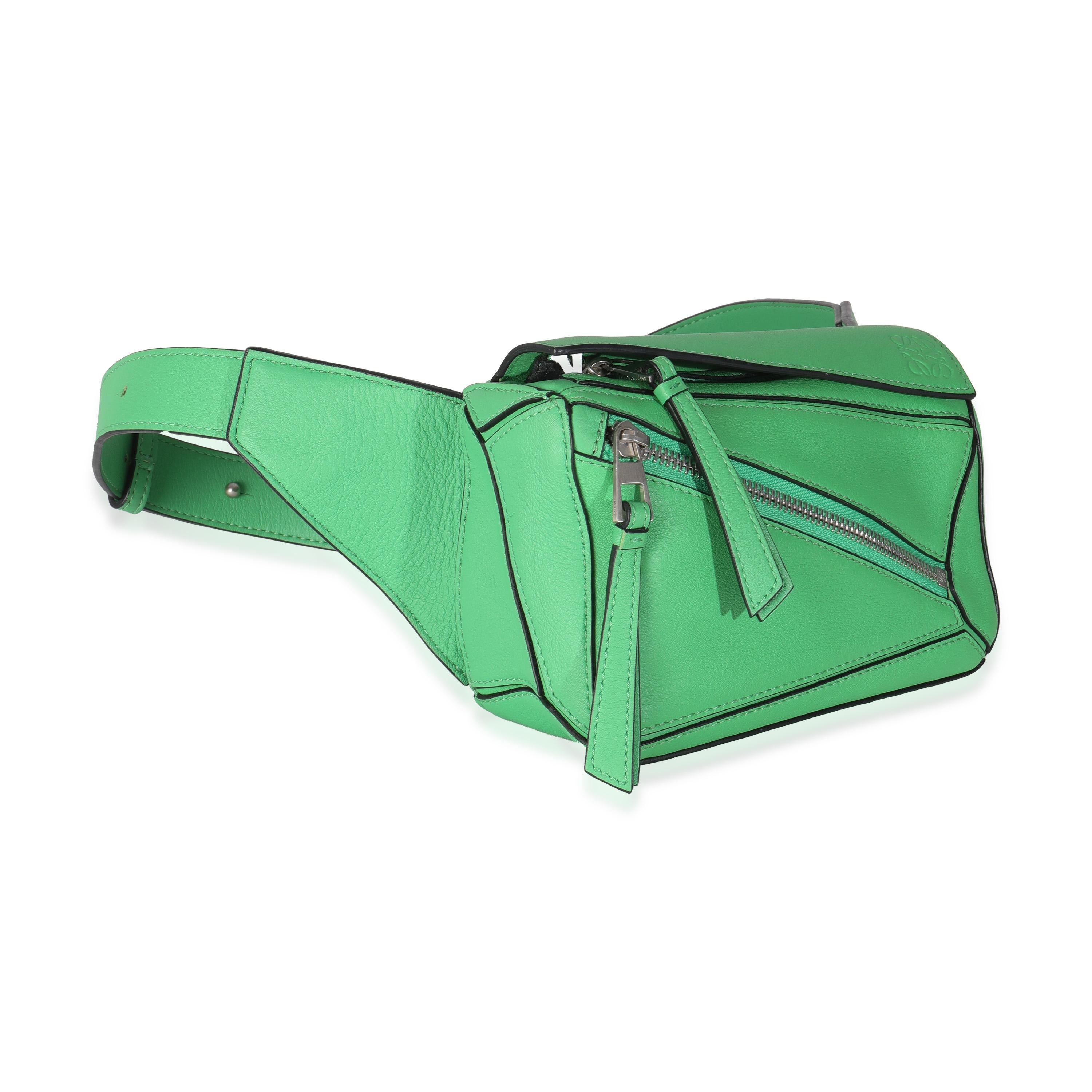 Loewe Jungle Green Calfskin Mini Puzzle Belt Bag In Excellent Condition For Sale In New York, NY