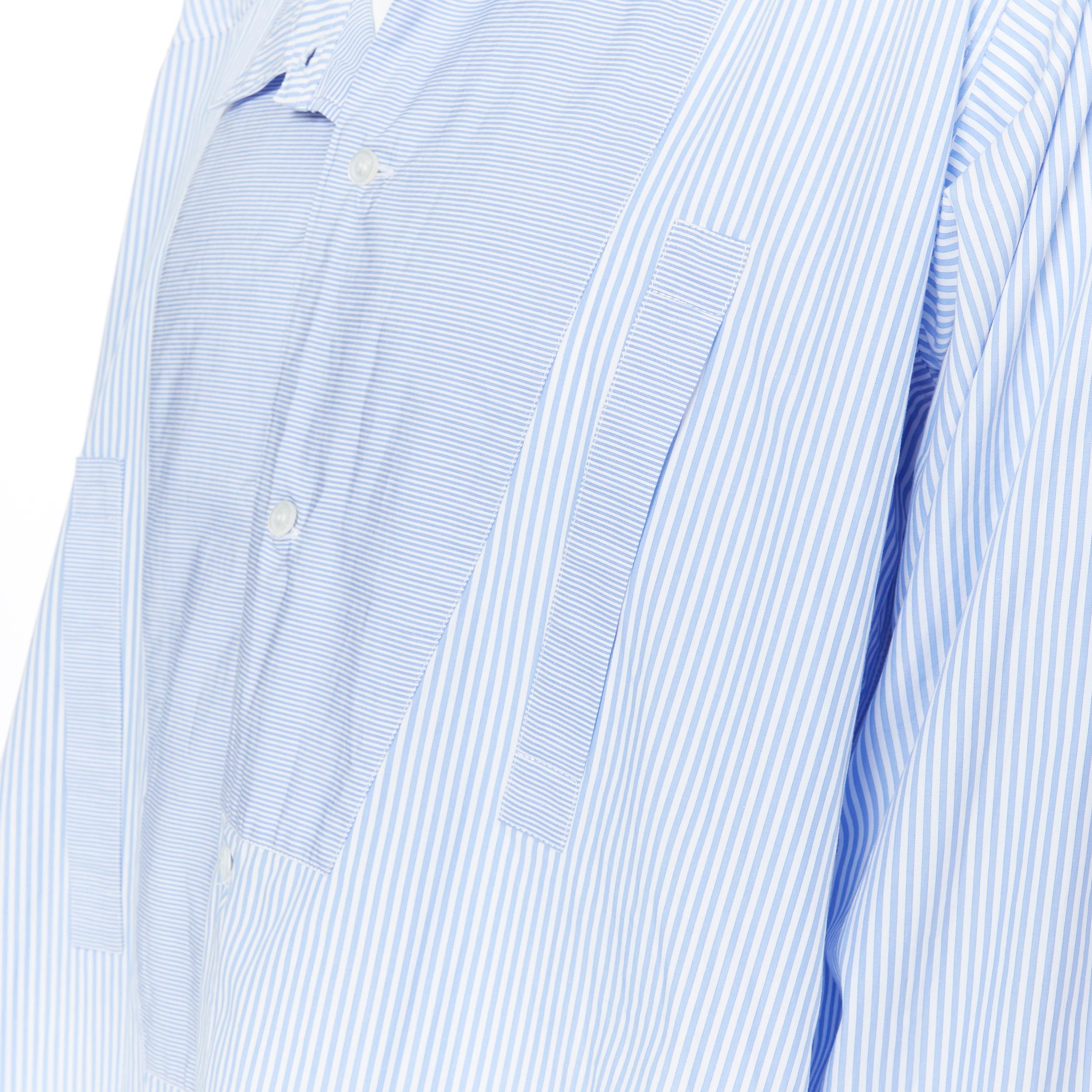 LOEWE JW ANDERSON 100% blue white striped cotton bib collar long line shirt S 3