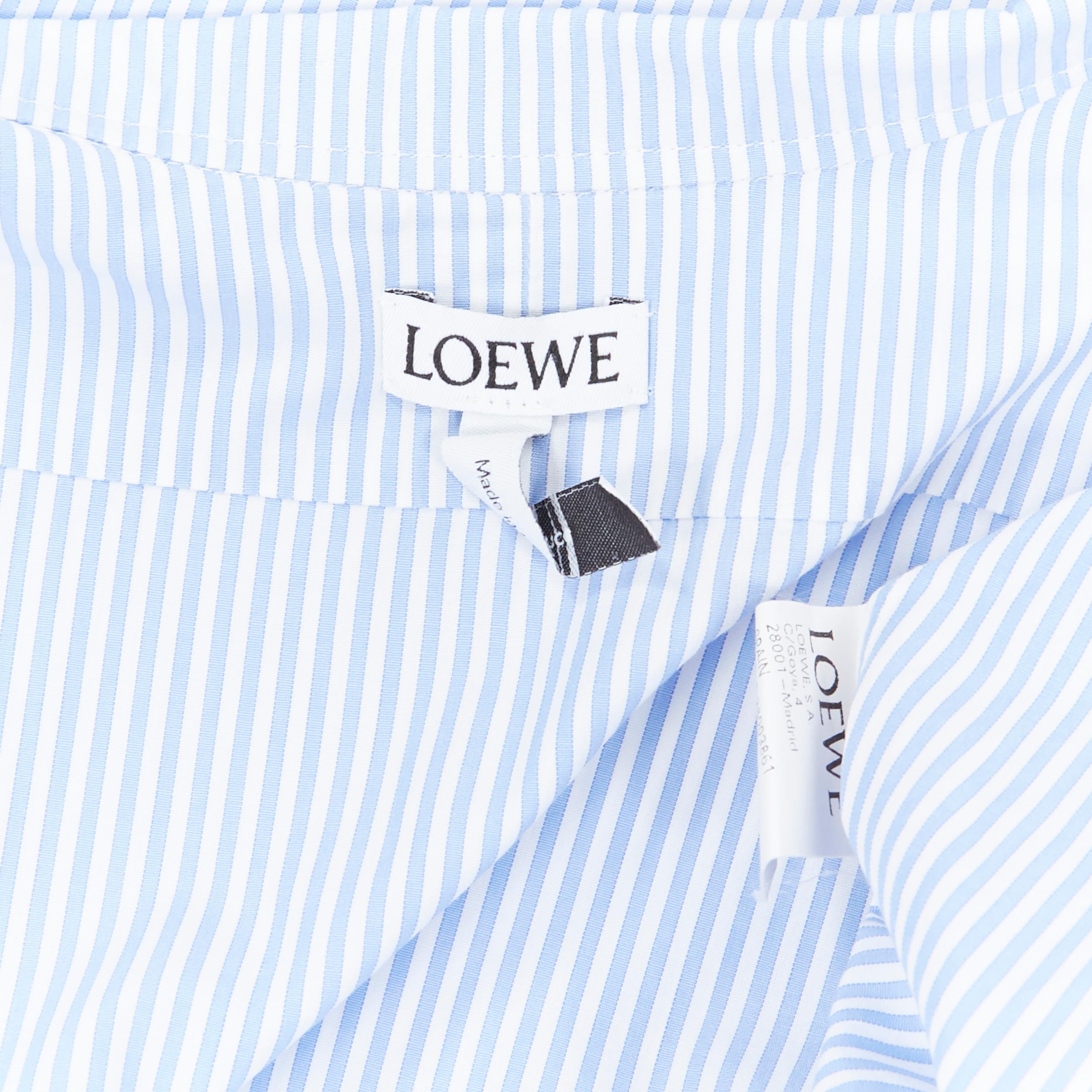 LOEWE JW ANDERSON 100% blue white striped cotton bib collar long line shirt S 4
