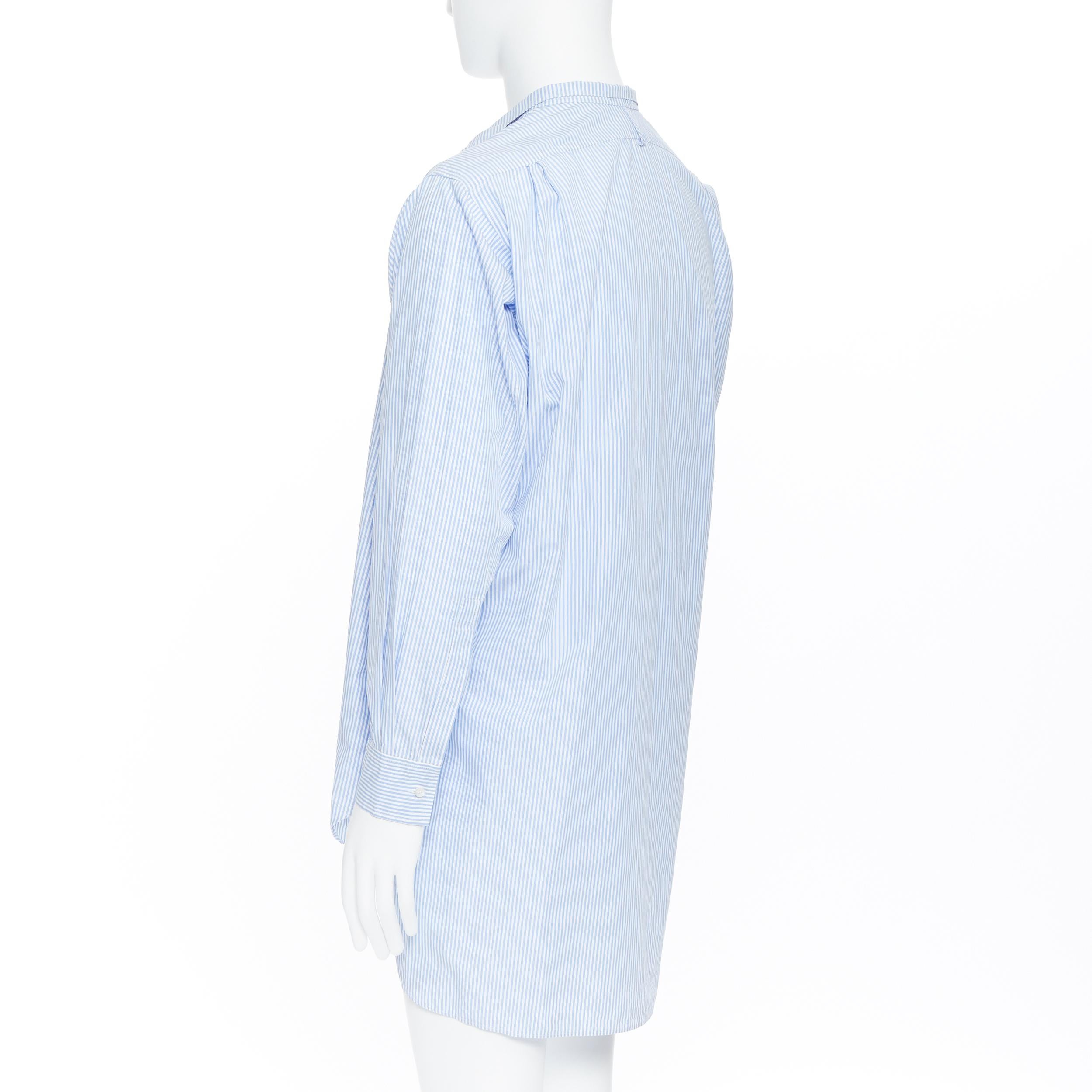 Men's LOEWE JW ANDERSON 100% blue white striped cotton bib collar long line shirt S