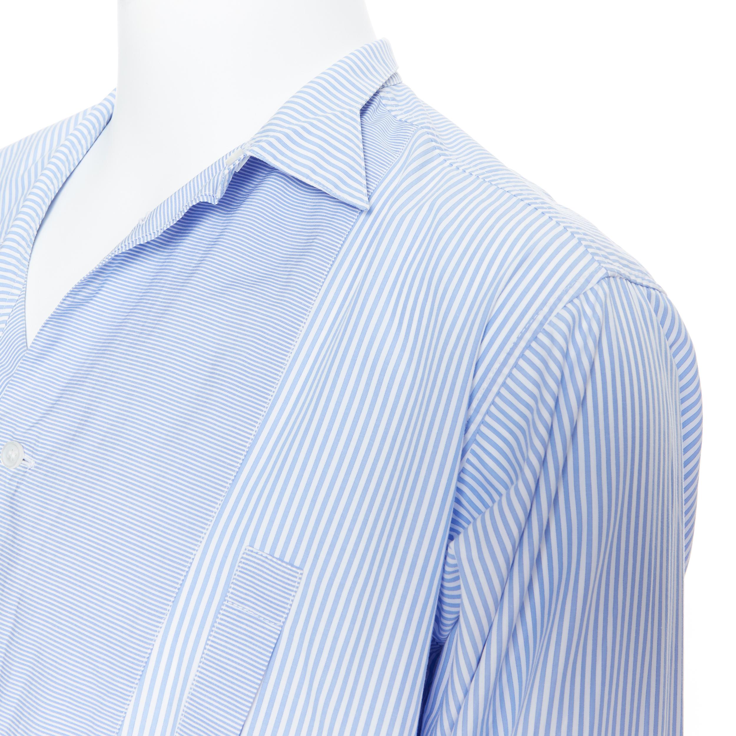 LOEWE JW ANDERSON 100% blue white striped cotton bib collar long line shirt S 1